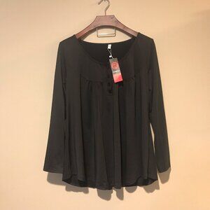 Black Baggy Blouse Possible Maternity/Breast Feeding Shirt Button down Baby Doll